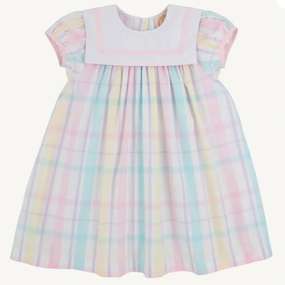 Beaufort Bonnet Stewart's Square Collar Dress Brunch Plate Plaid Palm Beach Pink